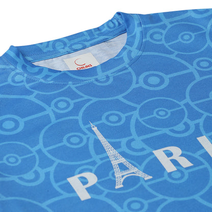 Kids Girls Regular Round Neck Cotton Fit T-Shirt Blue Paris