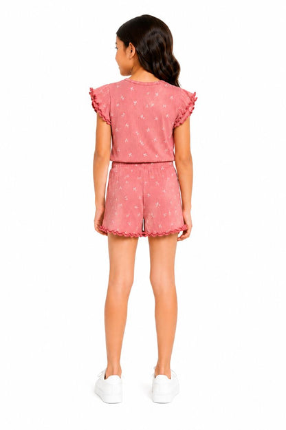 CHILINS Girls Pink Printed Top & Shorts Set| Casual Co-Ord Set