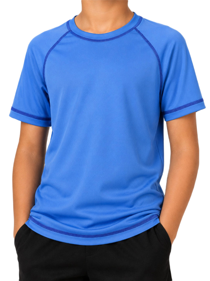CHILINS Unisex Kids Blue Short Sleeve Sports T-Shirt