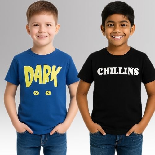 Round Neck Printed Super Combed Cotton T-shirt, (Pack of 2)
