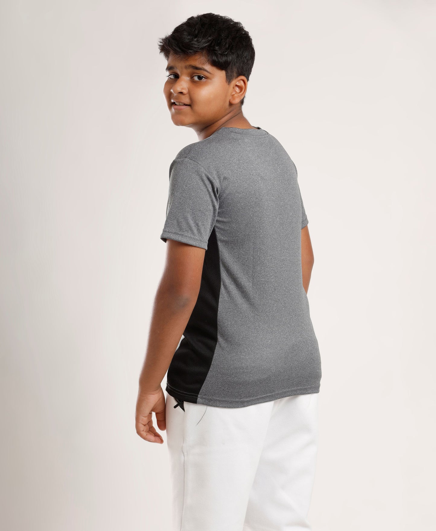 Boys' Grey Active Dry-Fit Sports T-Shirt with Contrast Side Panels
