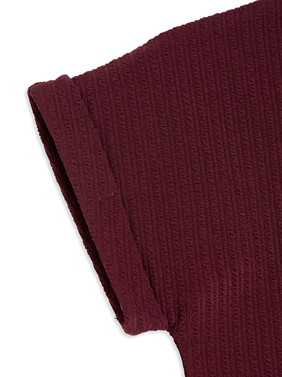 CHILINS Kids Maroon Textured T-Shirt | Polyester Blended Ribbed Casual Top for Boys & Girls