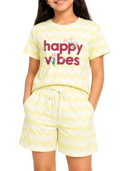 CHILINS Girls Light Green & Grey T-Shirt & Shorts Set | Kids Casual Wear