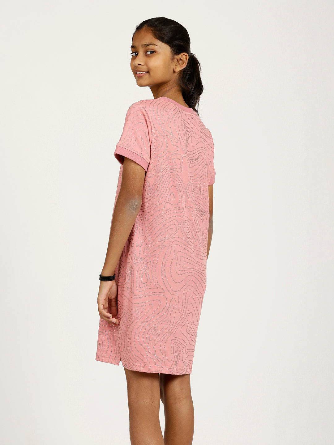 CHILINS Girls Pure Cotton Casual Dress – Pink with Golden Print