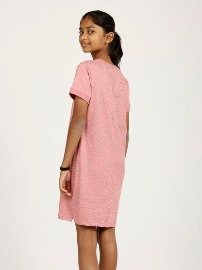 CHILINS Girls Pure Cotton Casual Dress – Pink with Golden Print
