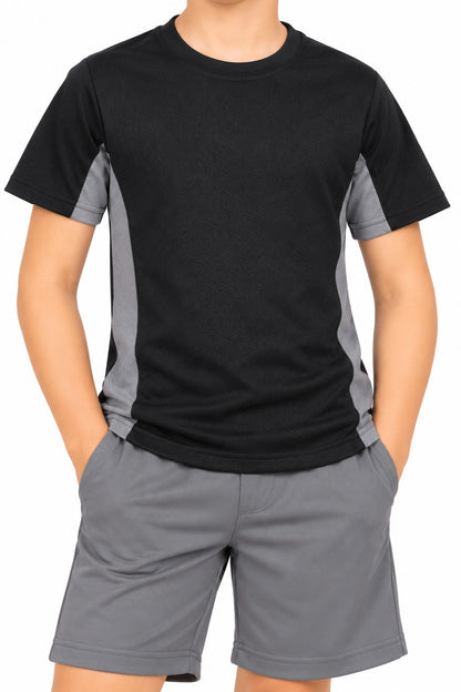 CHILINS Unisex Kids Black & Grey Short Sleeve Sports T-Shirt for Boys & Girls