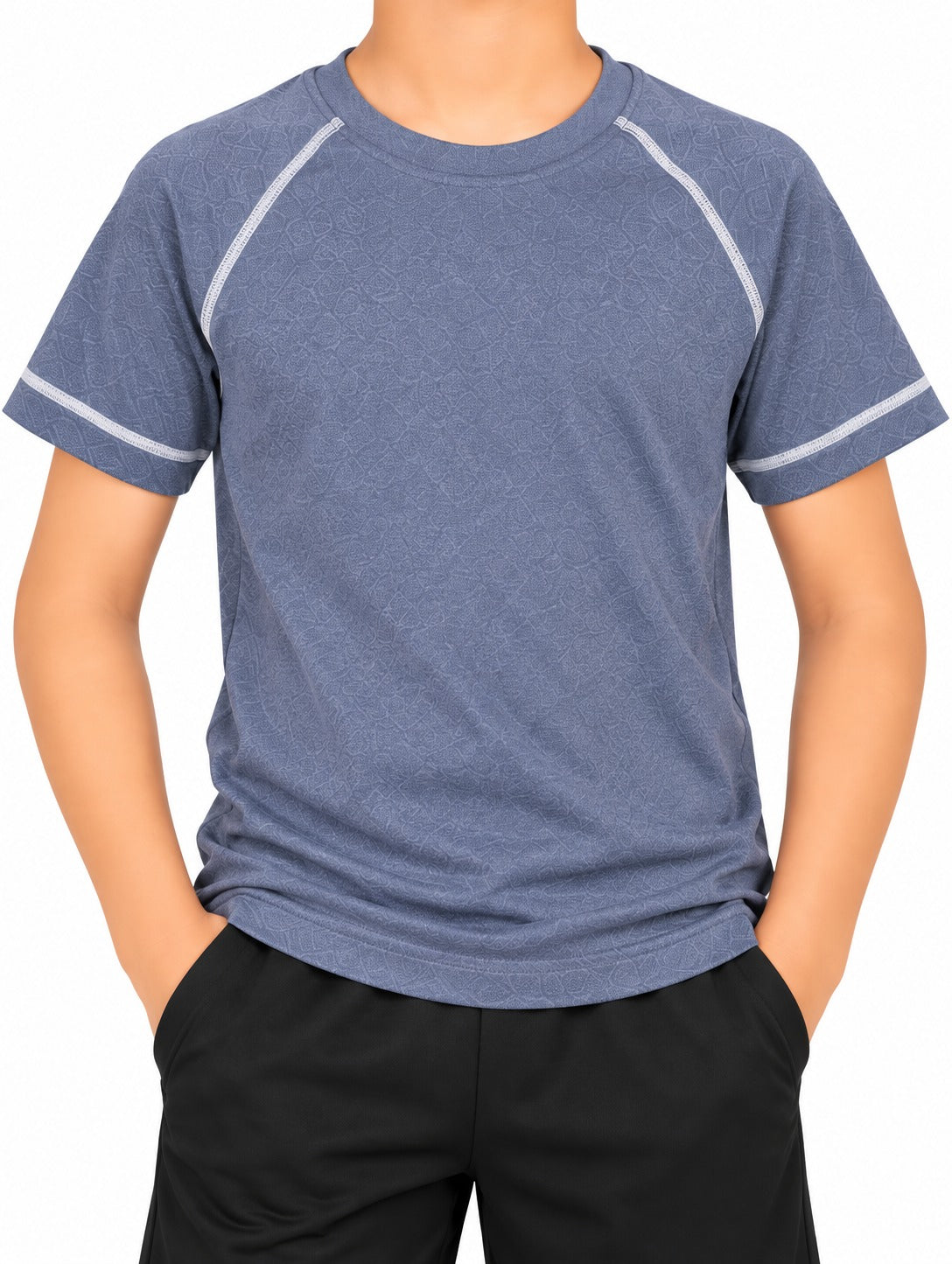 CHILINS Kids Blue Grey Sports T-Shirt | Boys & Girls | Raglan Sleeves | Textured Active Wear