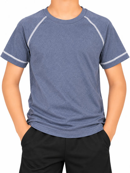 CHILINS Kids Blue Grey Sports T-Shirt | Boys & Girls | Raglan Sleeves | Textured Active Wear