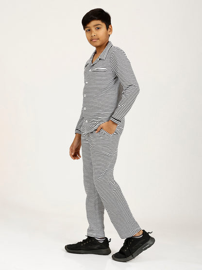 CHILINS Kids Cotton Shirt Pyjama Night Dress – Striped Print Sleepwear Set