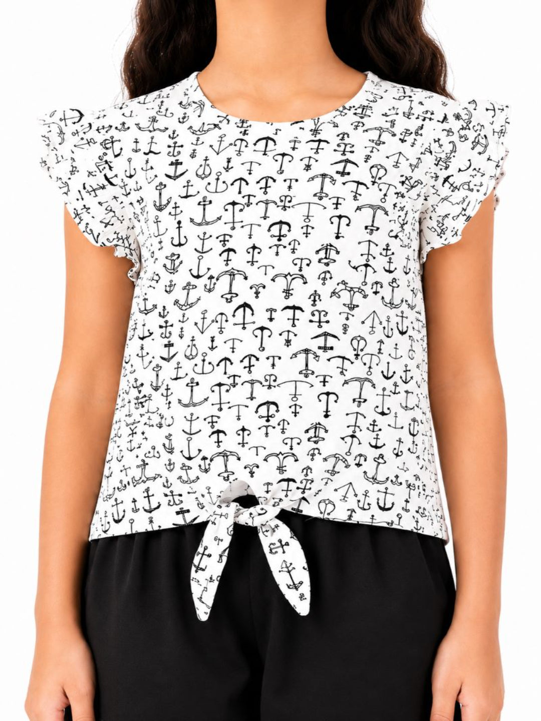 CHILINS Girls White Printed Short Sleeve Top