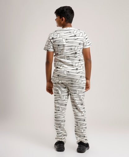 Printed Boys Half Sleeves Pyjama Set - Spider - Coord set -White Night suit