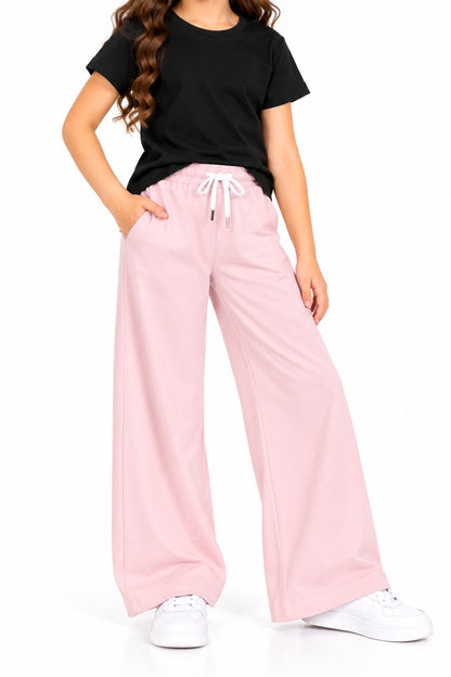 CHILINS Girls Pink Wide Leg Palazzo Pants | Elasticated Waist Casual Trousers