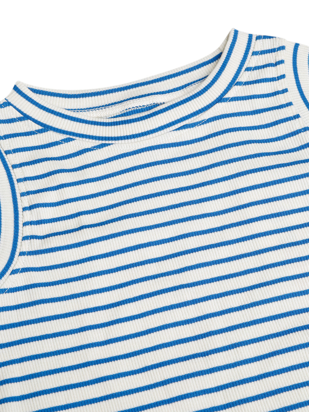 CHILINS Girls White Blue Ribbed Cotton Crop Top Stylish & Comfortable Kidswear