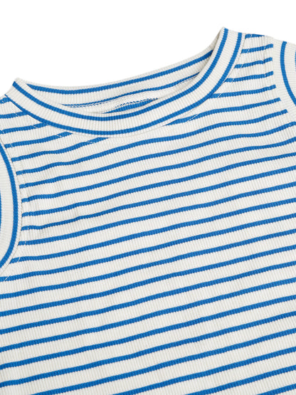CHILINS Girls White Blue Ribbed Cotton Crop Top Stylish & Comfortable Kidswear