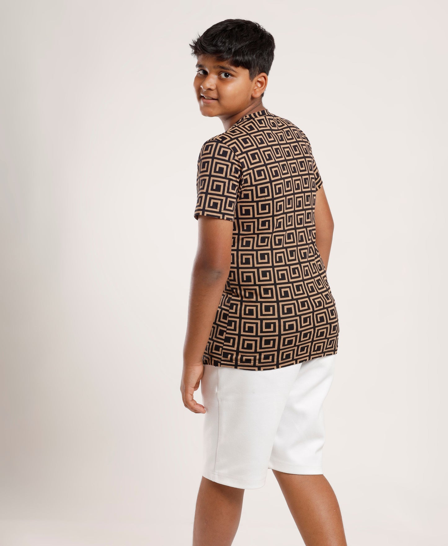 Boys’ Geometric All-Over Printed T-Shirt | Soft Cotton Casual Wear Tee for Kids