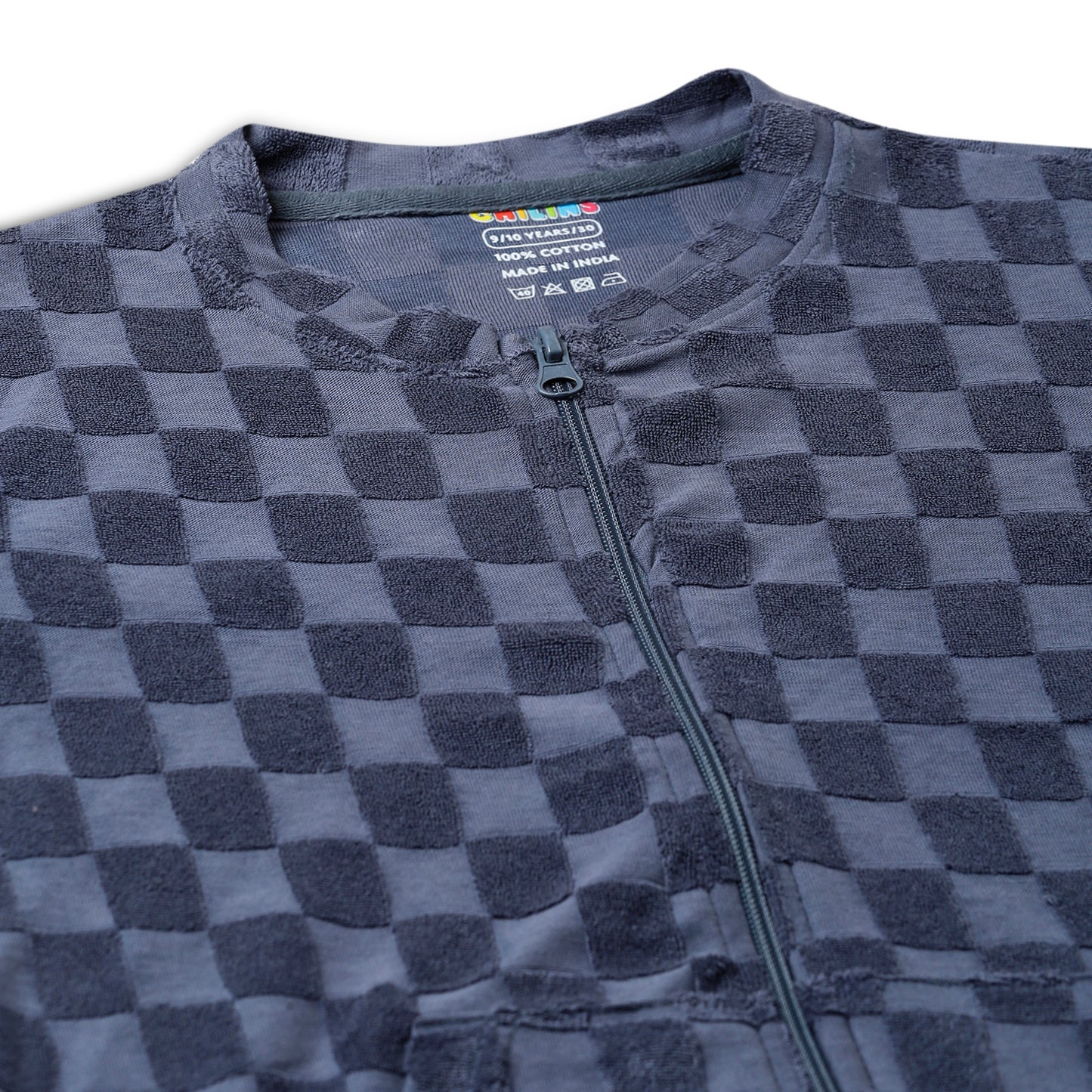 Girls Self Design Velvet Party Jacket with Zipper – Blue (Without Hood)