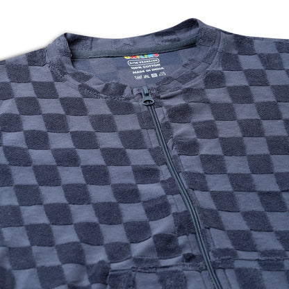 Girls Self Design Velvet Party Jacket with Zipper – Blue (Without Hood)