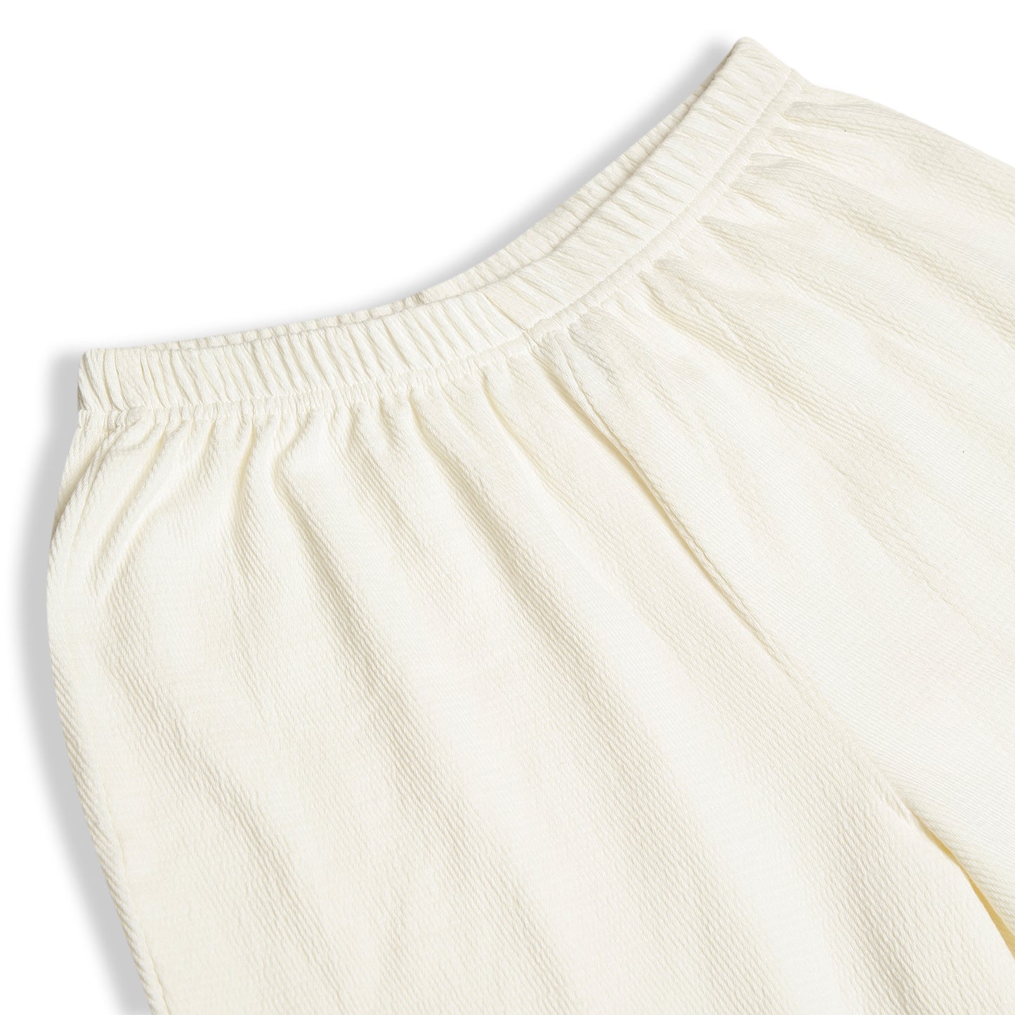 CHILINS Girls Cotton Pants | White Straight Fit Elastic Waist Pants