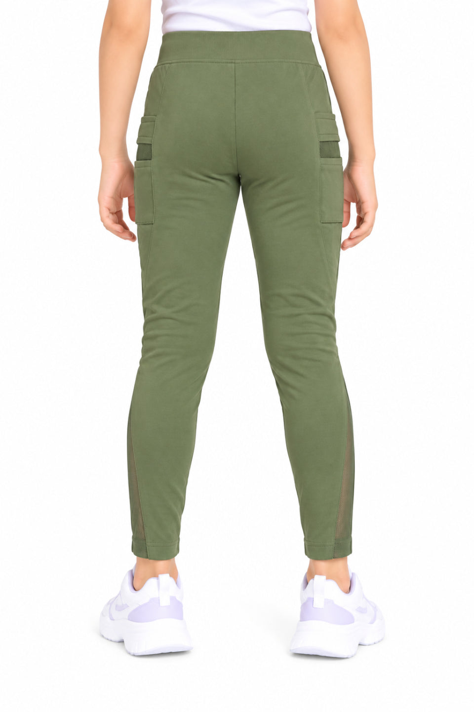 CHILINS Girls Olive Green Sports Leggings | Activewear Leggings | Mesh Side Panel | Comfortable Fit