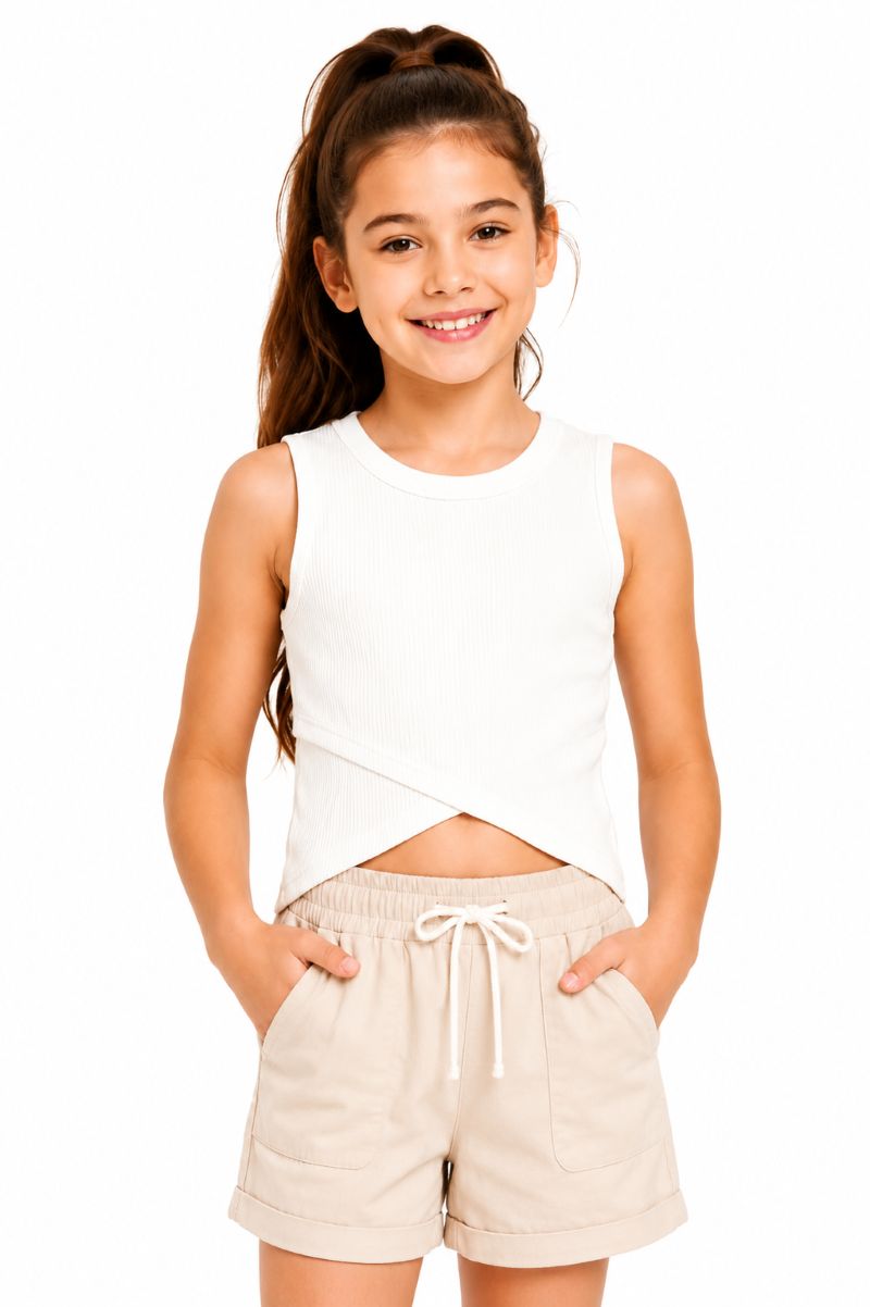CHILINS Girls White Sleeveless Crossover Crop Top