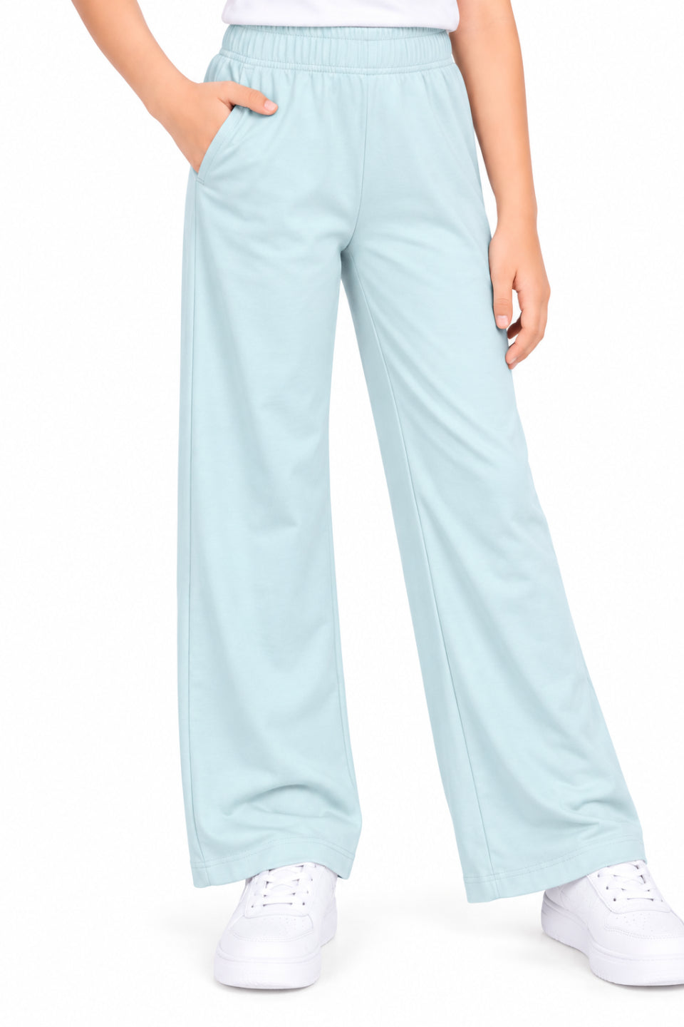 CHILINS Girls Light Blue Wide Leg Palazzo Pants | Elasticated Waist | Side Pockets | Full Length | Regular Fit