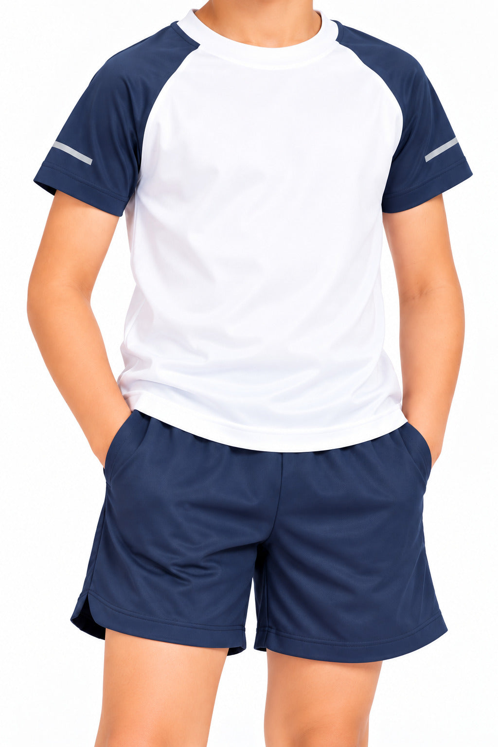 CHILINS Kids White & Navy Blue Sports T-Shirt | Boys & Girls | Raglan Sleeves | Active Wear