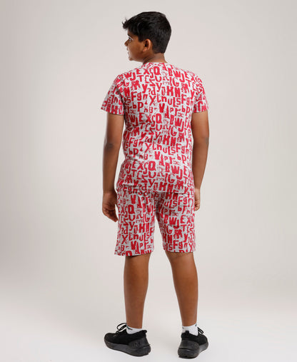 Printed Boys Half Sleeves Shorts Set - Coord set -White Red Night suit