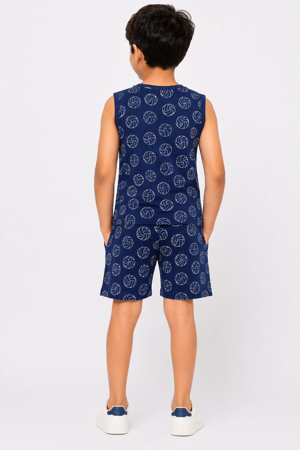 CHILINS Kids Navy Blue Printed T-Shirt & Shorts Set | Active Wear Co-Ord Set