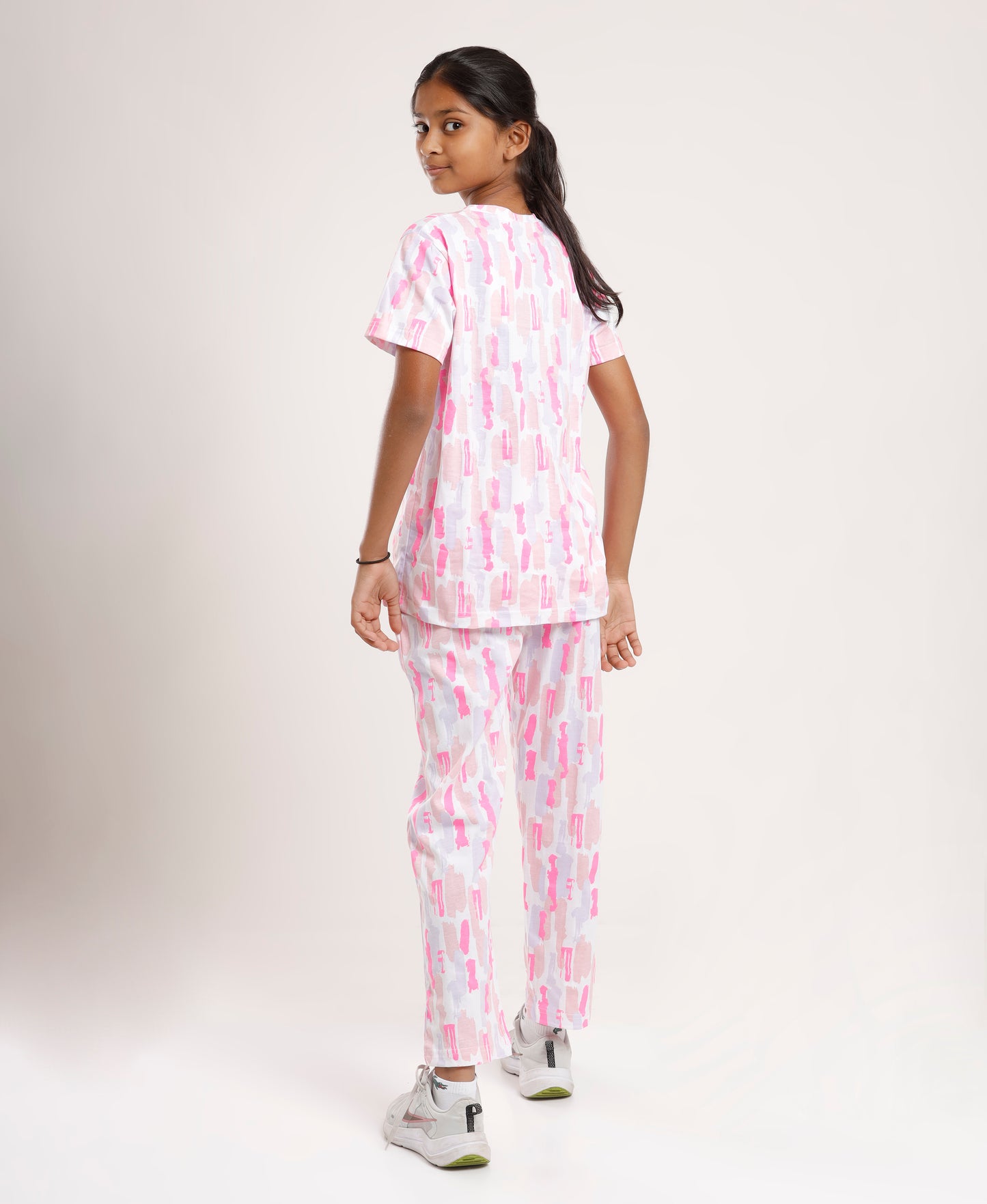 Printed Girls Half Sleeves Pyjama Set - Coord set -Pink Night suit