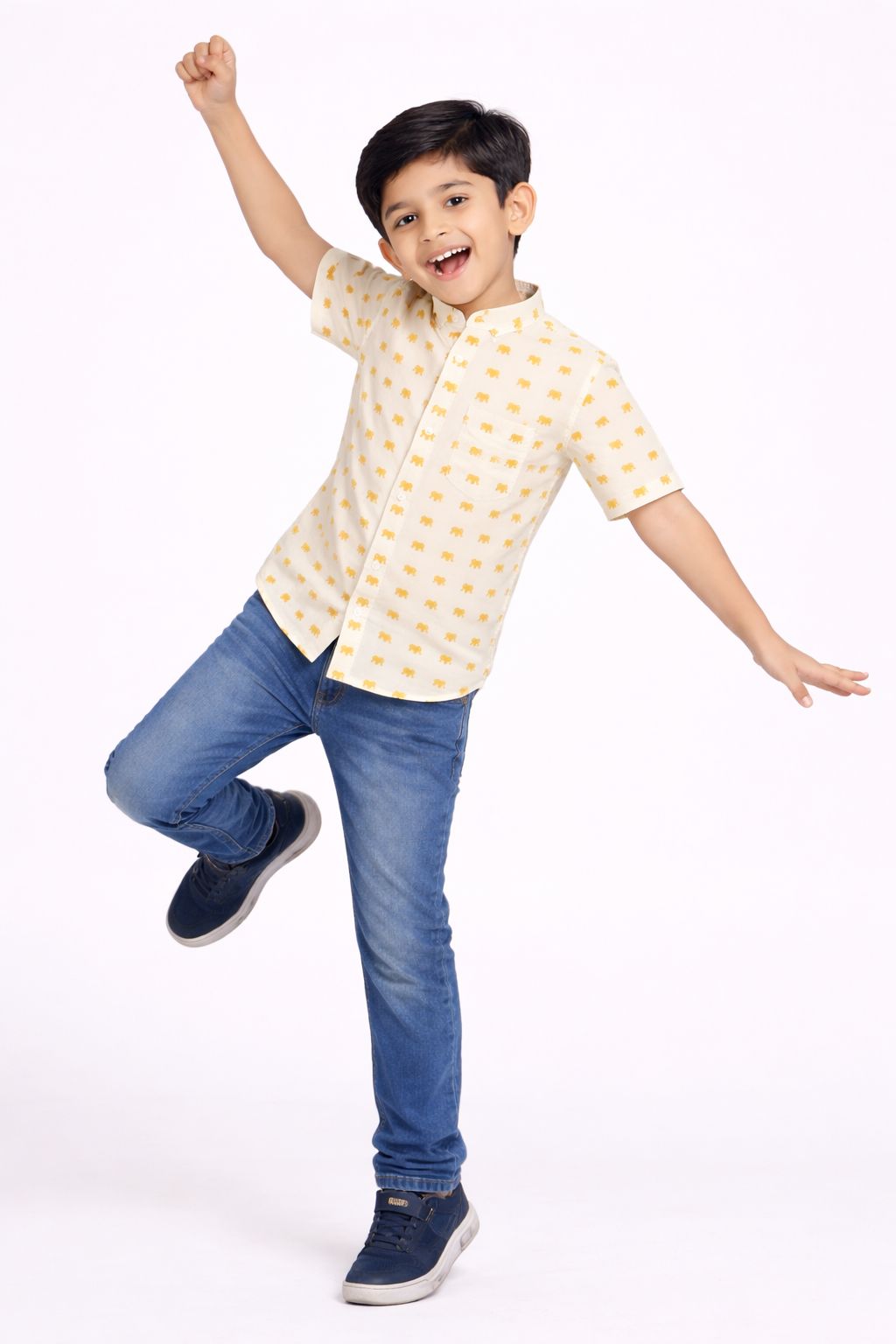 CHILINS Boys Cotton Printed Shirt with Mandarin Collar – Casual Wear