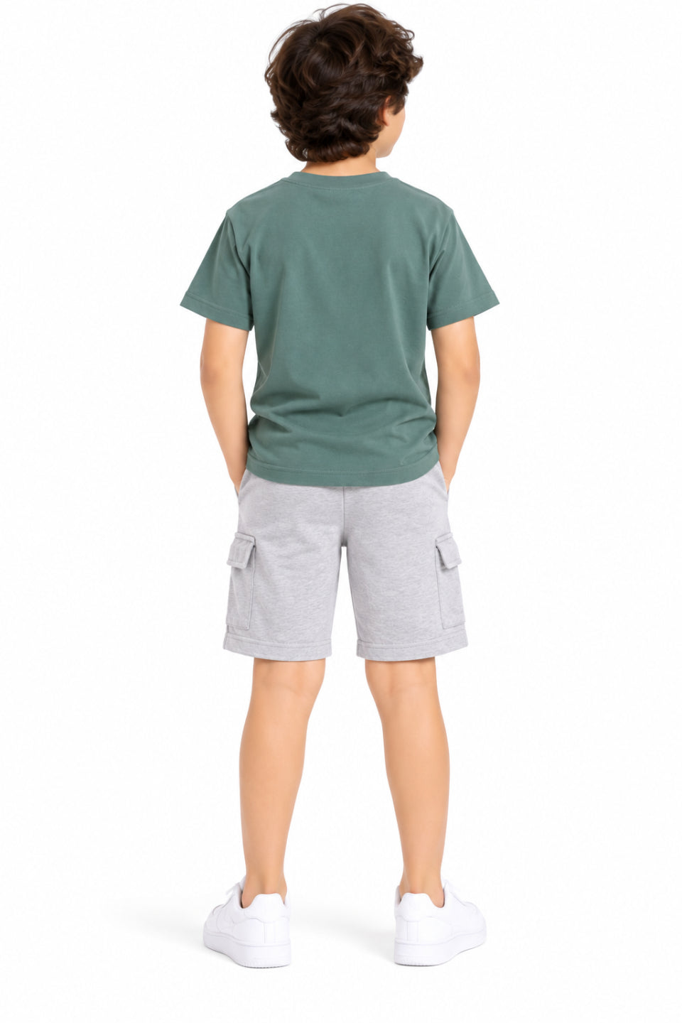 CHILINS Boys Grey Cargo Shorts | Drawstring Waist | Side Utility Pockets | Knee Length | Regular Fit