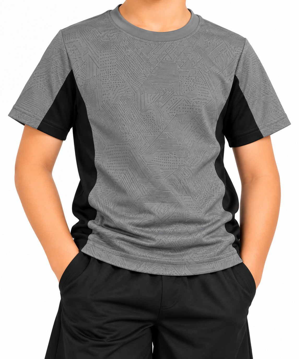 CHILINS Unisex Kids Grey & Black Short Sleeve Sports T-Shirt for Boys & Girls