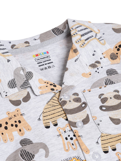 CHILINS Boys Jungle Animal Print Night Suit Set | 100% Pure Cotton Full Sleeve Shirt & Pyjama