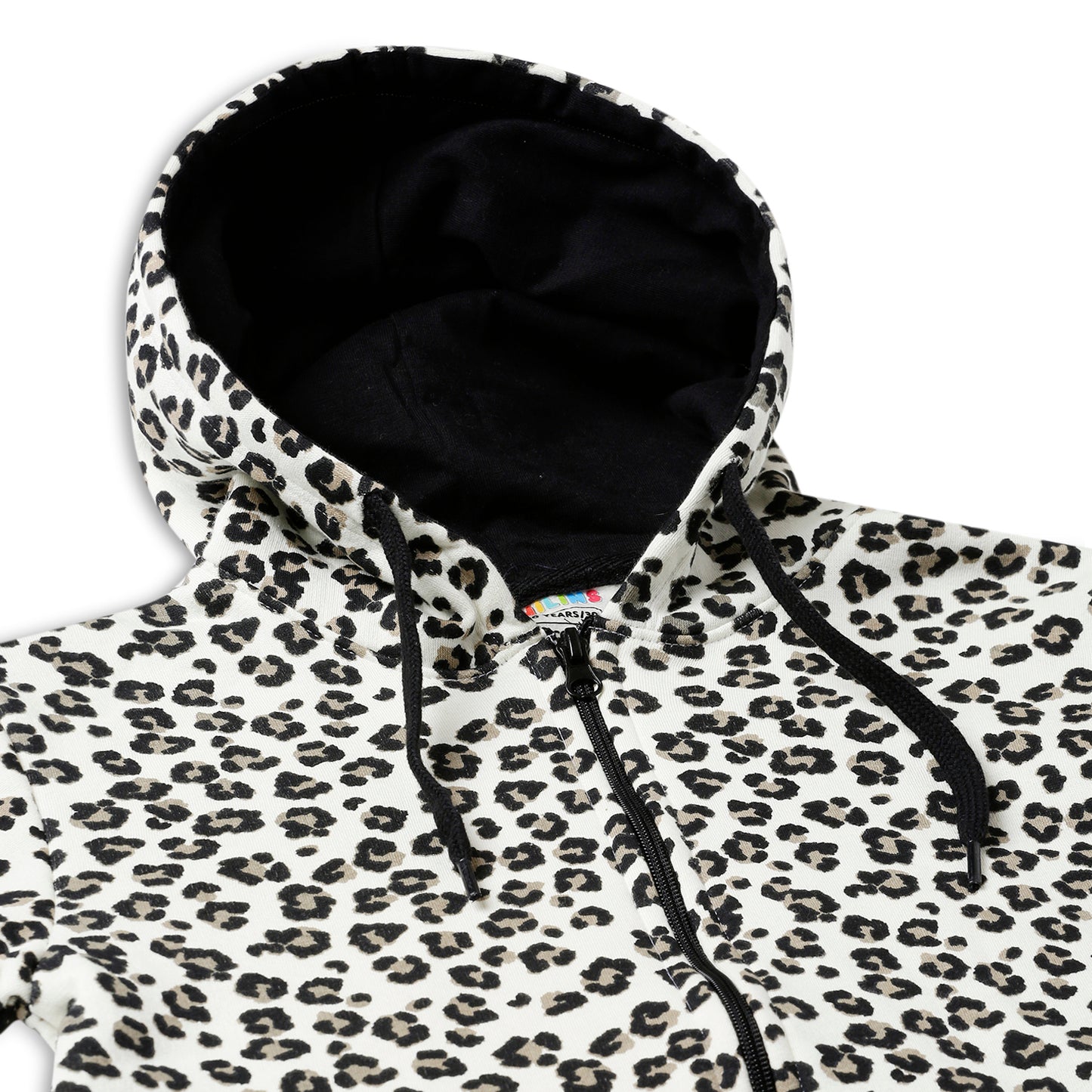 Girls Zipper Hooded Sweatshirt | Animal Print | Kangaroo Pockets | Regular Fit | White Black