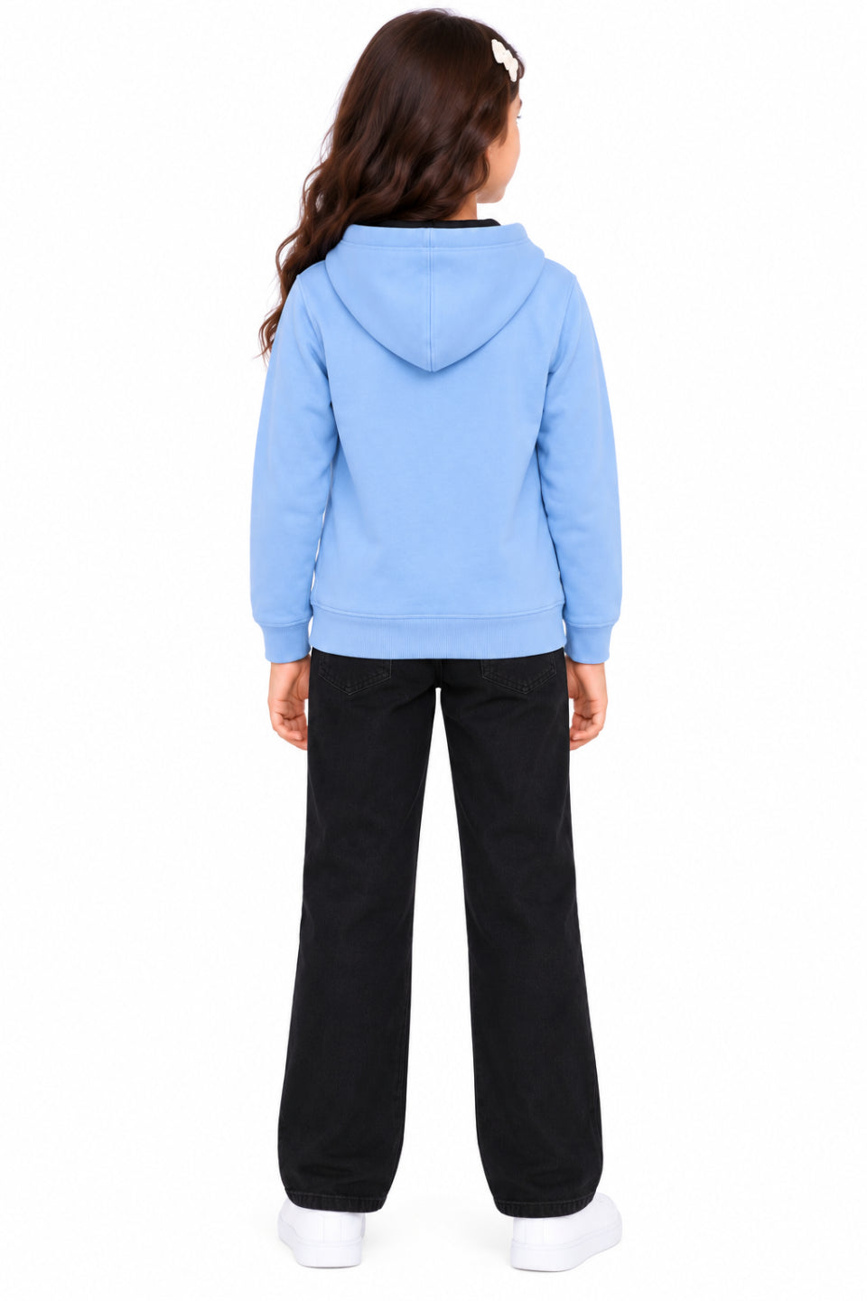 CHILNS Girls & Boys Light Blue Hooded Sweatshirt | Full Sleeves | Kangaroo Pocket | Drawstring Hood | Regular Fit