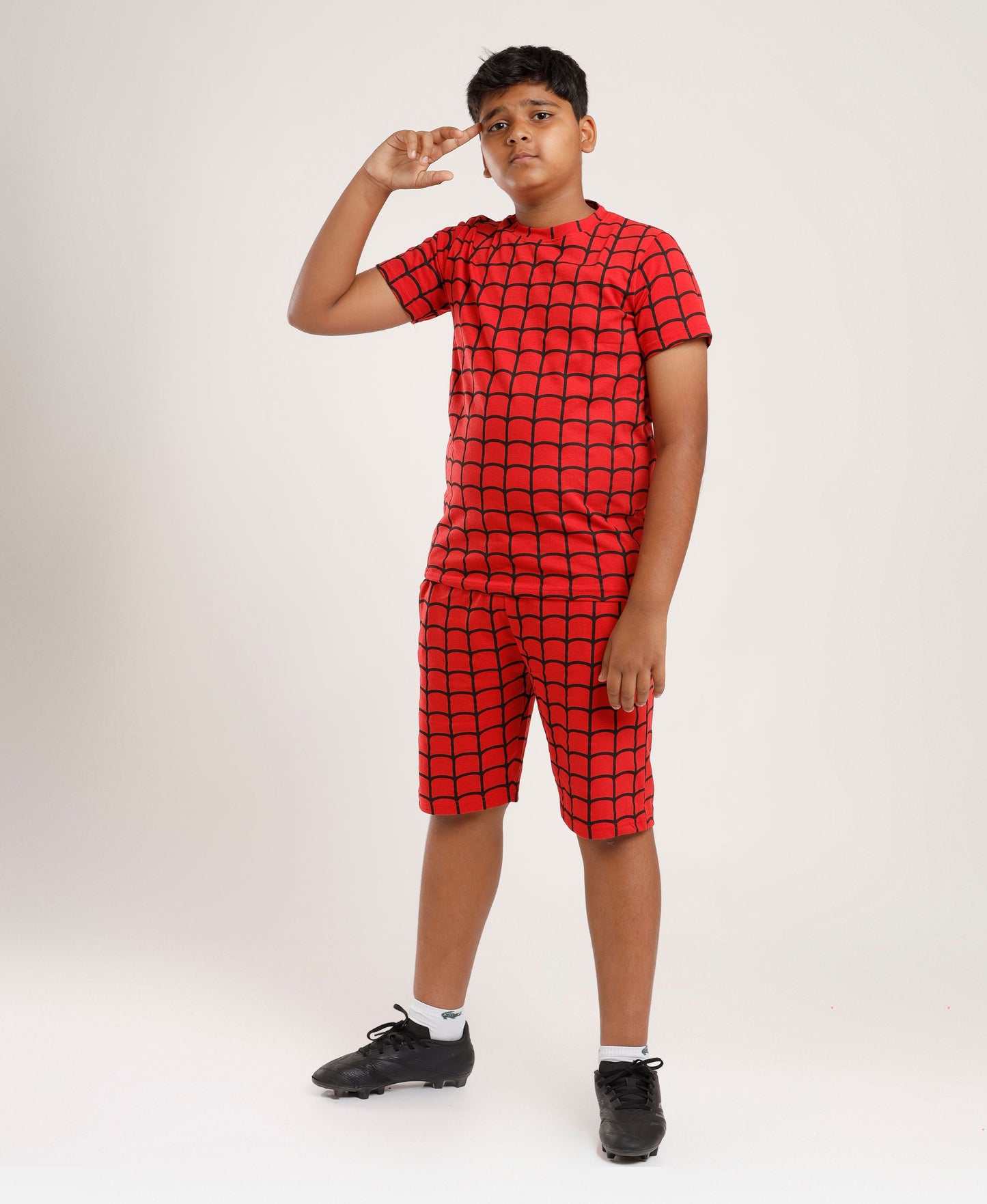 Printed Boys Half Sleeves Shorts Set - Spider - Coord set -Red Night suit