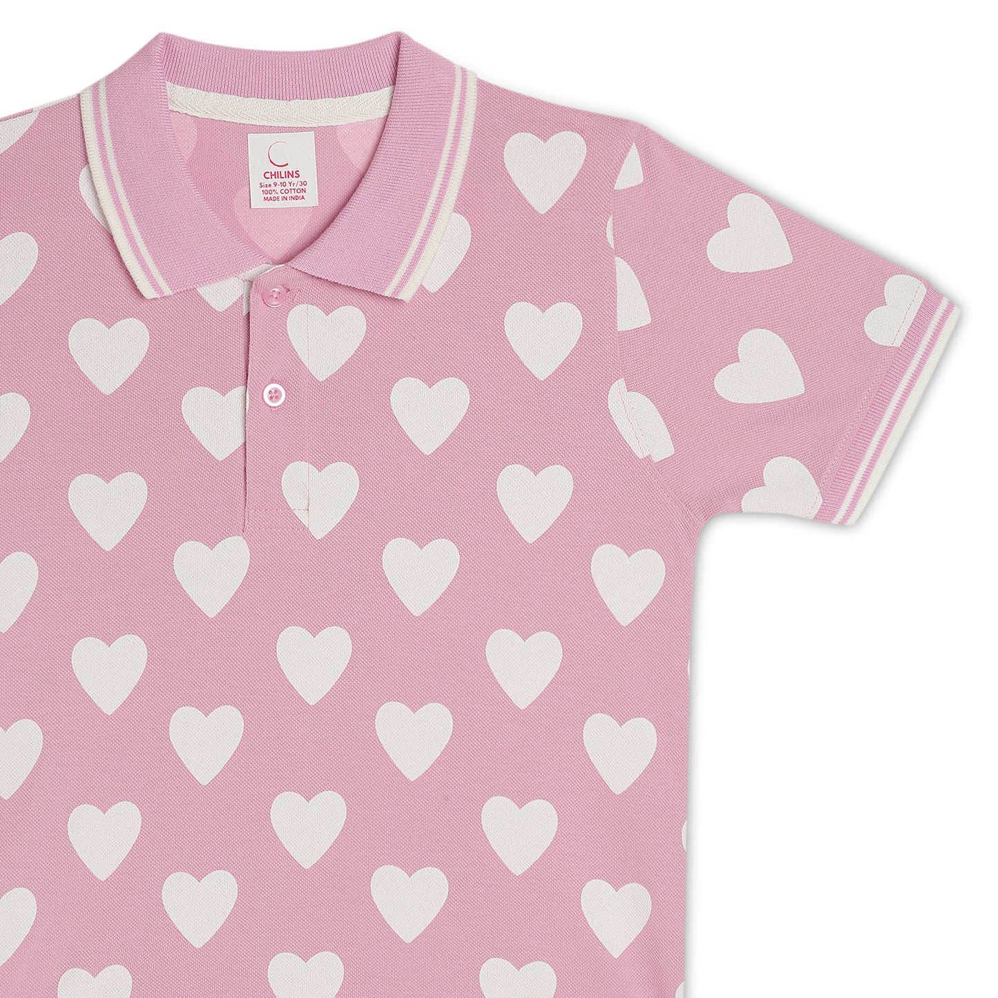 Chilins Kids Polo Tshirt, Color - Pink Heart