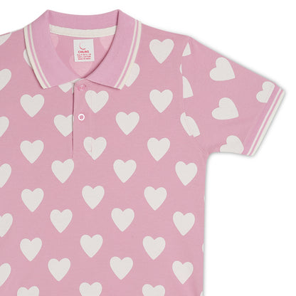 Chilins Kids Polo Tshirt, Color - Pink Heart