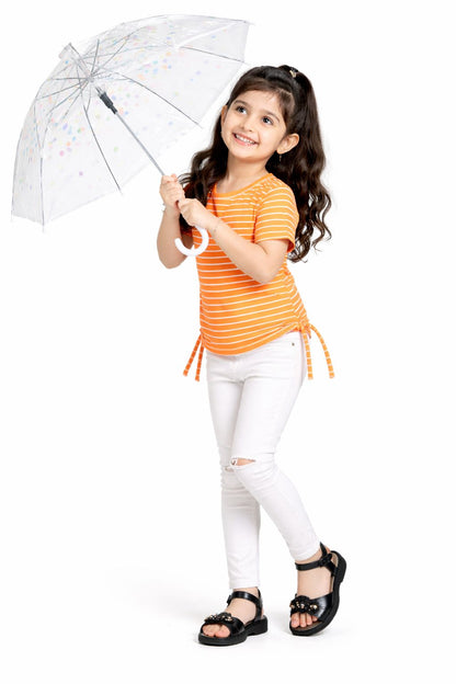 CHILINS Girls Cotton Rib Striped Top – Stylish Casual Wear with Side Tie-Up