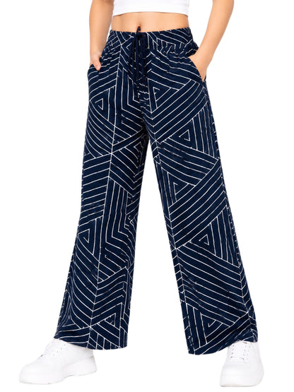 CHILINS Girls Blue Printed Lycra Spun Wide-Leg Palazzo Pants