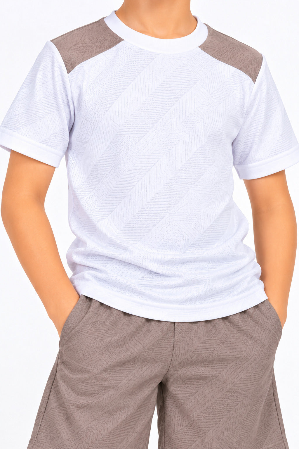 CHILINS Unisex Kids White, Olive & Light Brown Short Sleeve Sports T-Shirt for Boys & Girls