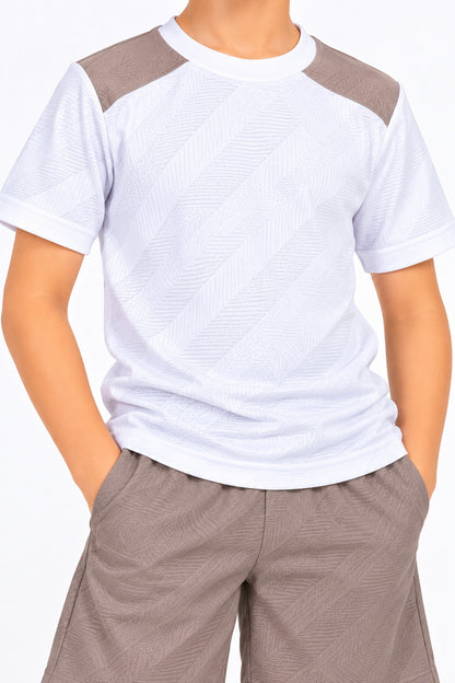 CHILINS Unisex Kids White, Olive & Light Brown Short Sleeve Sports T-Shirt for Boys & Girls