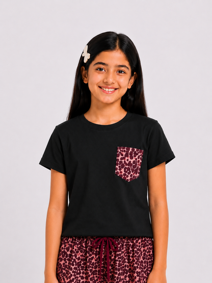 CHILINS Girls Black T-Shirt & Printed Shorts Co-Ord Set