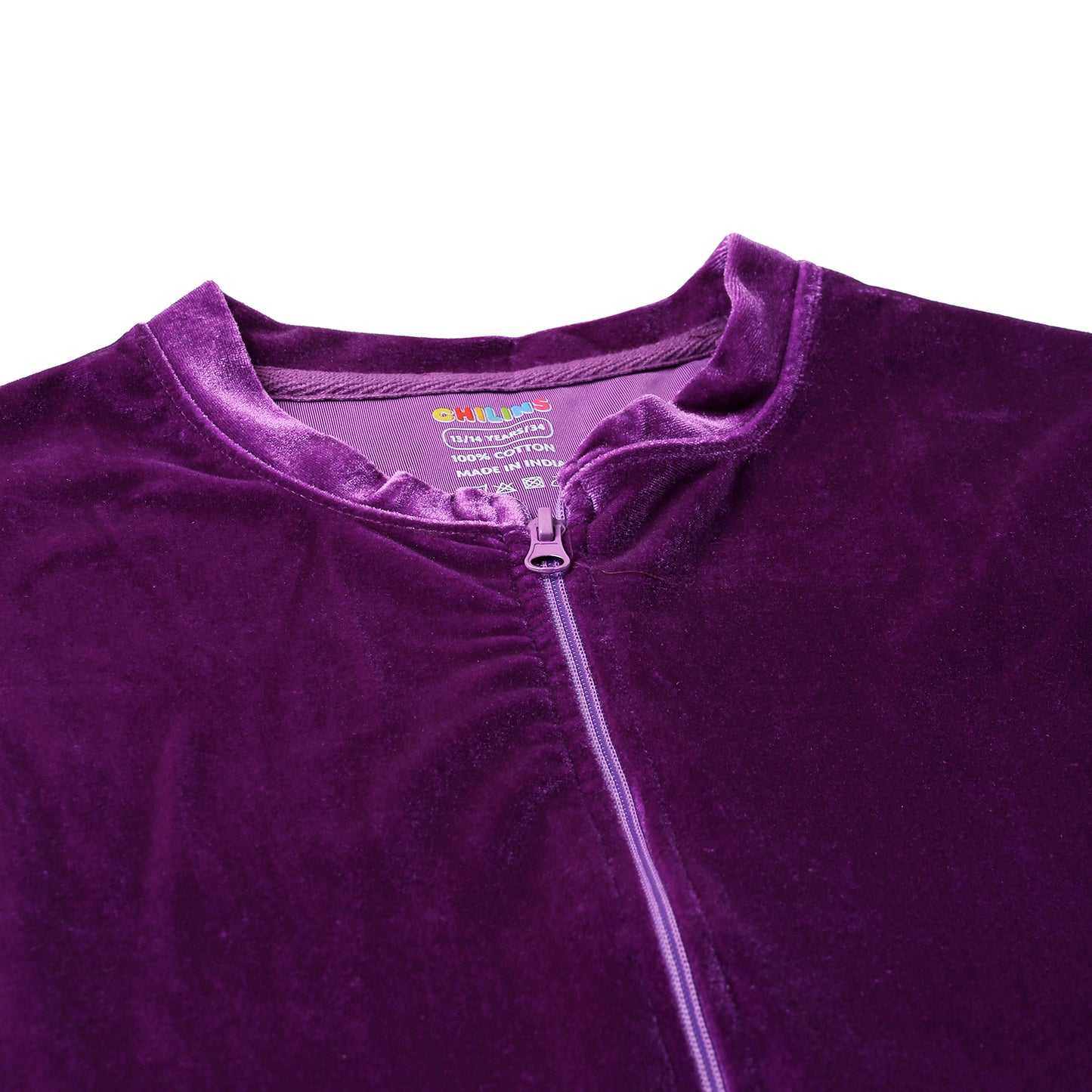 Girls Self Design Velvet Party Jacket with Zipper – Violet (Without Hood)