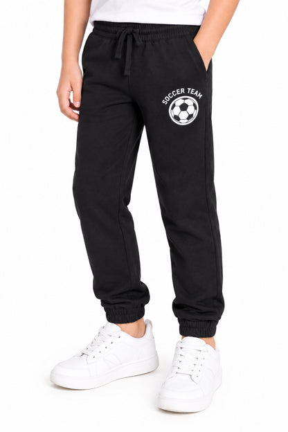 CHILINS Boys Black Joggers | Soccer Print Jogger Pants | Elasticated Waist | Casual & Activewear