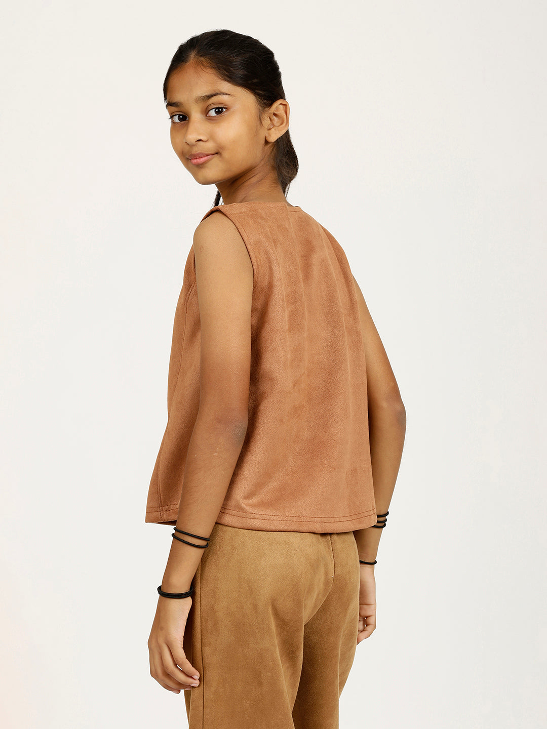 CHILINS Girls Brown Fancy Balloon Top Stylish Kidswear