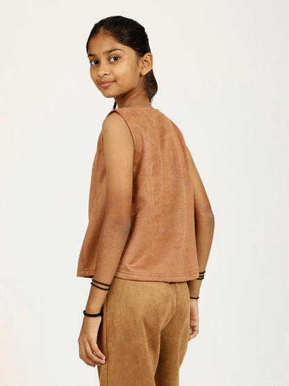 CHILINS Girls Brown Fancy Balloon Top Stylish Kidswear