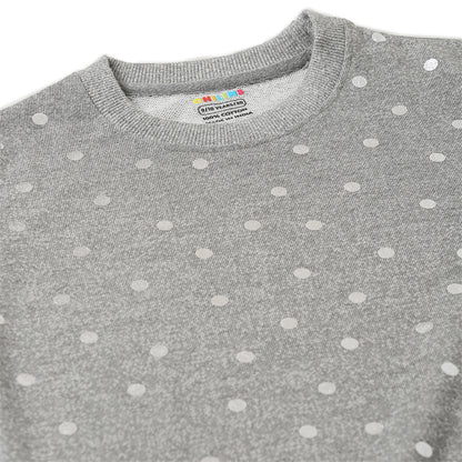 Girls Fleece Printed Round Neck Sweatshirt | Grey Dot Print