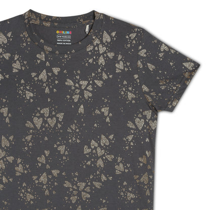 Kids Girls Regular Round Neck Cotton Fit T-Shirt Grey Gold Print