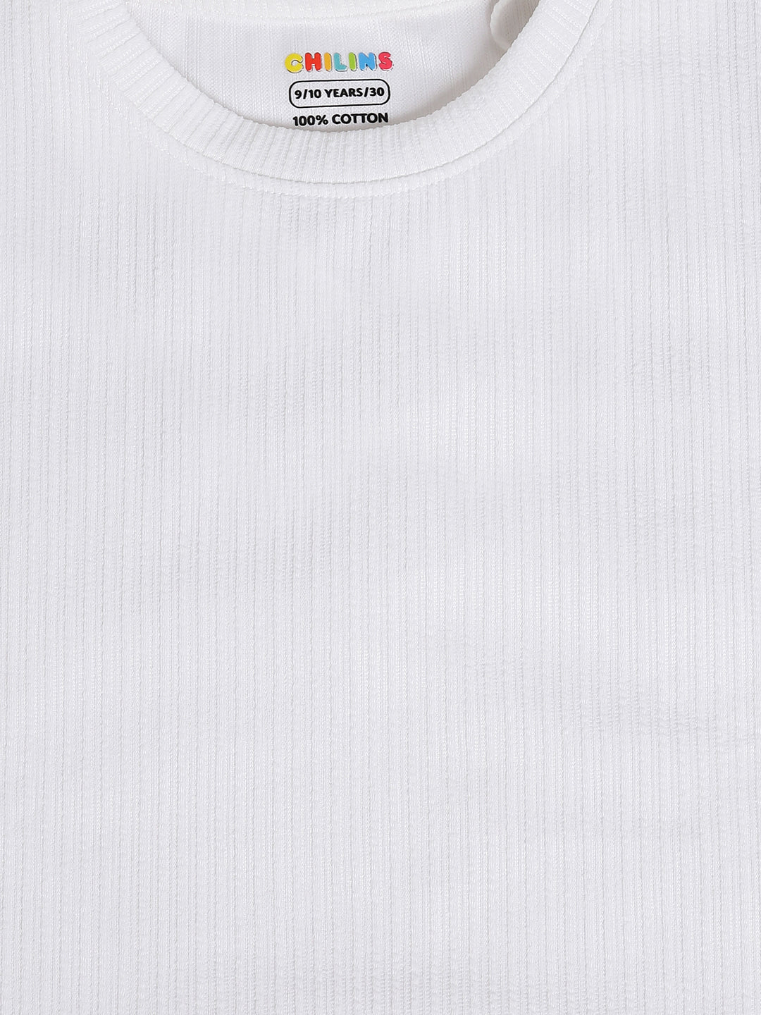 CHILINS Kids White Textured T-Shirt | Polyester Blended Ribbed Casual Top for Boys & Girls